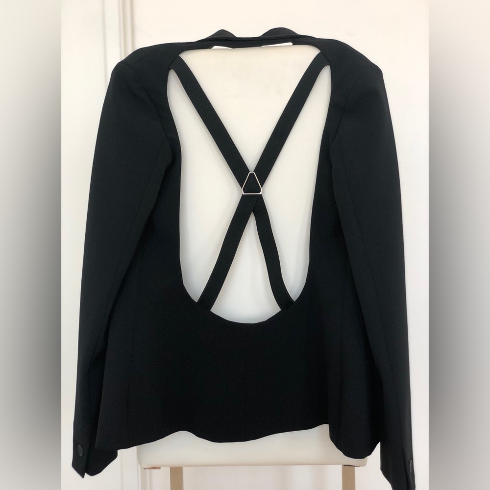 Italian VINTAGE black jacket with sexy open back. Size US10 IT44 lined. NWOT